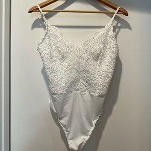 White lace bodysuit Boohoo brand - great for bridal